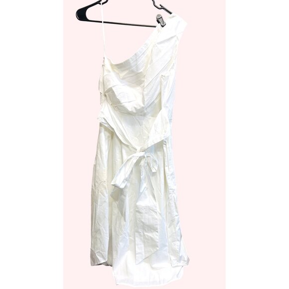Banana Republic White One-Shoulder Dress Size 8 Back Tie Lined Side Zipper - Picture 2 of 4